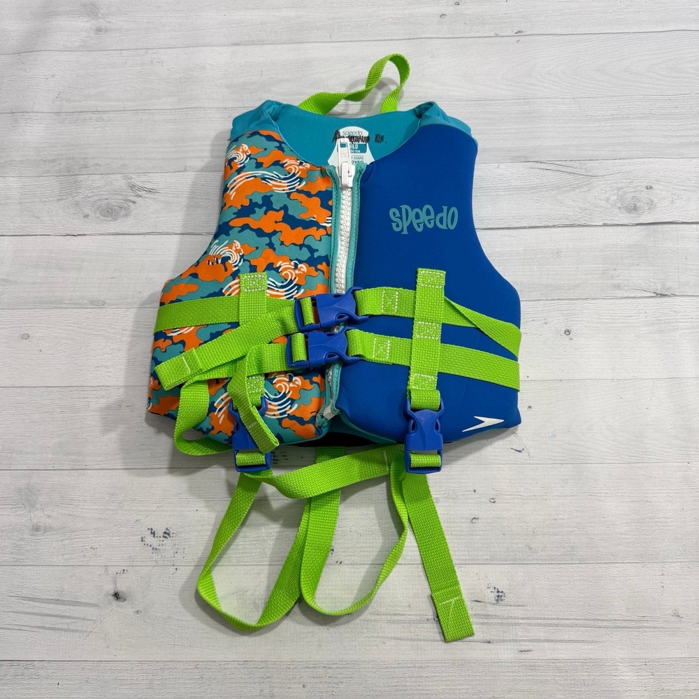 Speedo kids neoprene life vest blue green orange 30-50 pounds